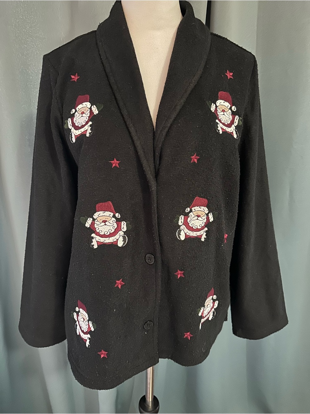 Christopher & Banks Vintage 2003 Santa Christmas Cardigan Sweater Black L
